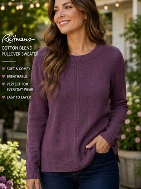 Reitmans Plum Crewneck Cotton-Blend Pullover Sweater Size S
